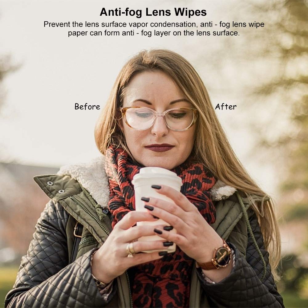 Alibeiss Anti-Fog Lens Wipes - Pre-Moistened 6" x 5" for Eyeglasses, 200 Pack