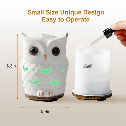 ALIEYE Owl Essential Oils Diffuser - 200ml Ceramic, Waterless Auto-Off, 7-Color LED