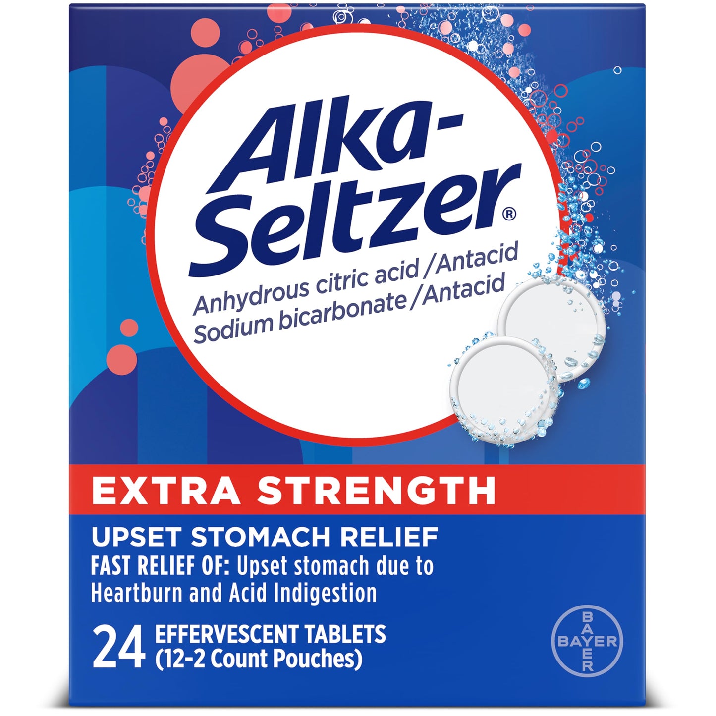 Alka-Seltzer Extra Strength Tablets – Fast Heartburn Relief & Pain Relief (24 Count)