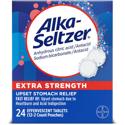 Alka-Seltzer Extra Strength Tablets – Fast Heartburn Relief & Pain Relief (24 Count)