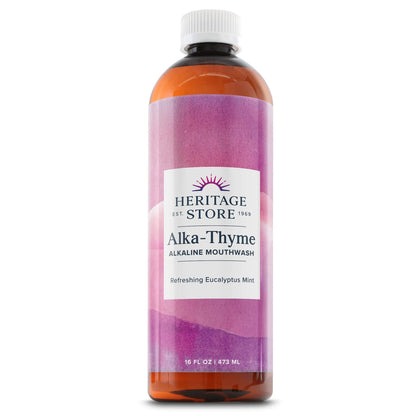 HERITAGE STORE Alka-Thyme Mouthwash - Alkaline Oral Care with Thymol & Eucalyptus - Cool Mint 16 FL OZ