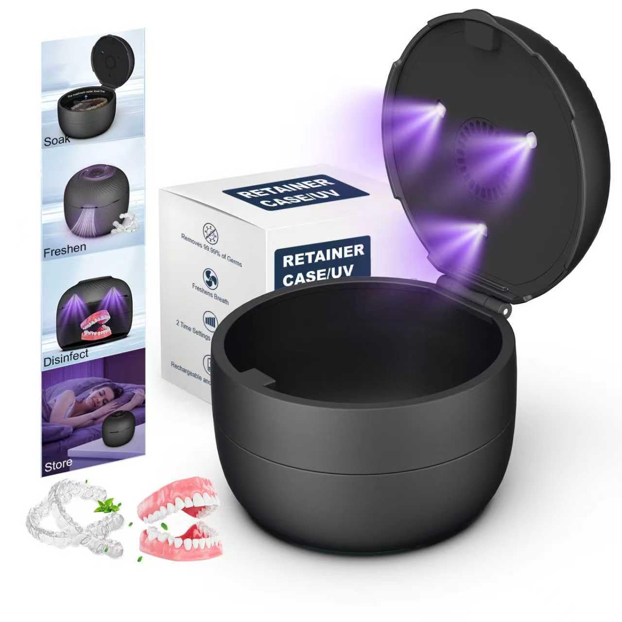 All-in-One Denture & Retainer Case – Soaking, Sanitizing & Freshening