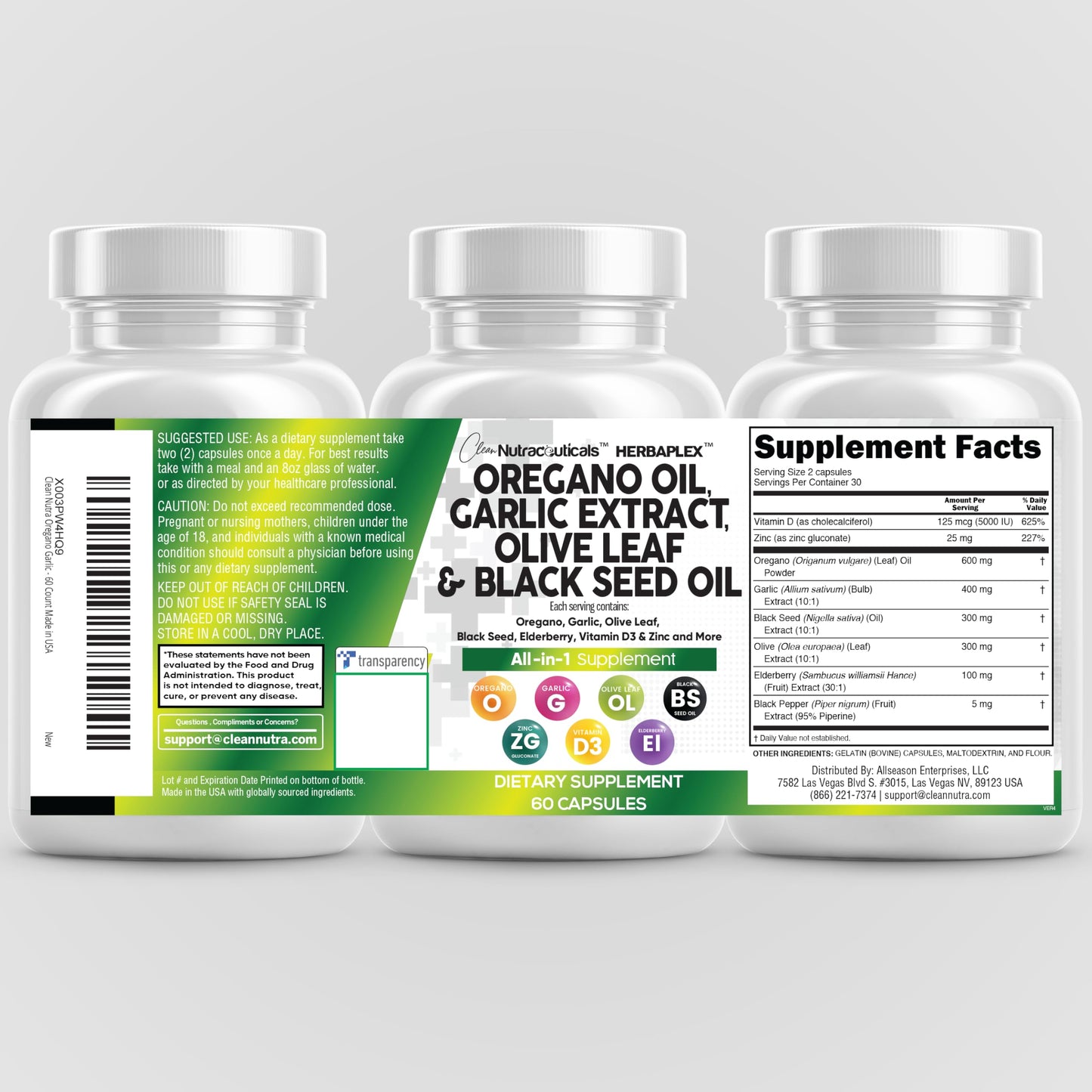 Oregano Oil Capsules with Black Seed, Garlic & Elderberry – Immune Support | Zinc & Vitamin D3