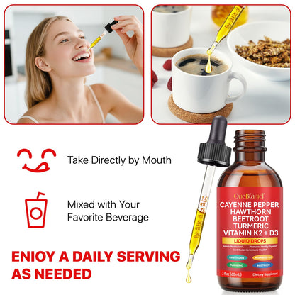 Cayenne Pepper Drops with Hawthorn, Beet Root, Turmeric, Vitamin K2 & D3 – 2 Pack (Liquid Supplement)