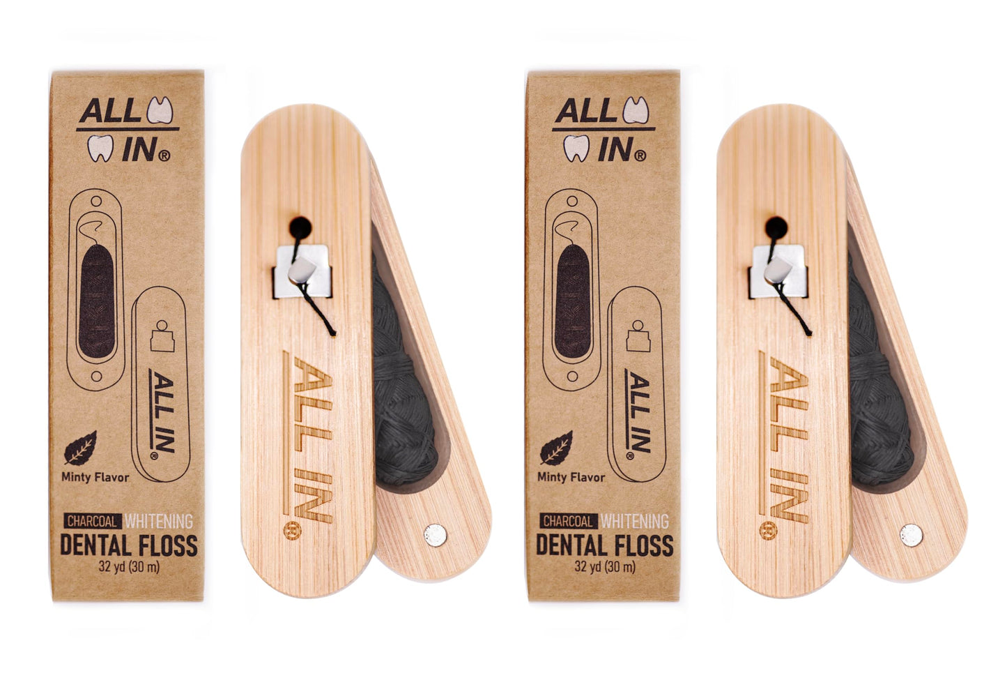 ALL IN Waxed Charcoal Floss with Refillable Holder – Mint, PFAS-Free 32 yd