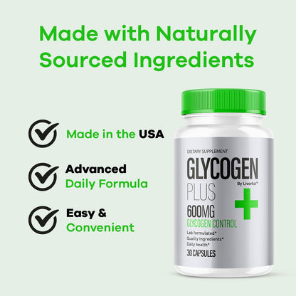 (2 Pack) Glycogen Plus – 600mg Capsules, All-Natural Glycogen Support