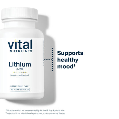Vital Nutrients Lithium Orotate | Vegan Lithium Supplements for Memory, State of Mind, and Behavioral Health* | 20mg | Gluten, Dairy, Soy Free | 90 Capsules