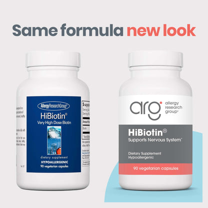 Allergy Research Group HiBiotin Supplement - Extra Strength Biotin Pills, Vegetarian Capsules, Gluten Free - 90 Count