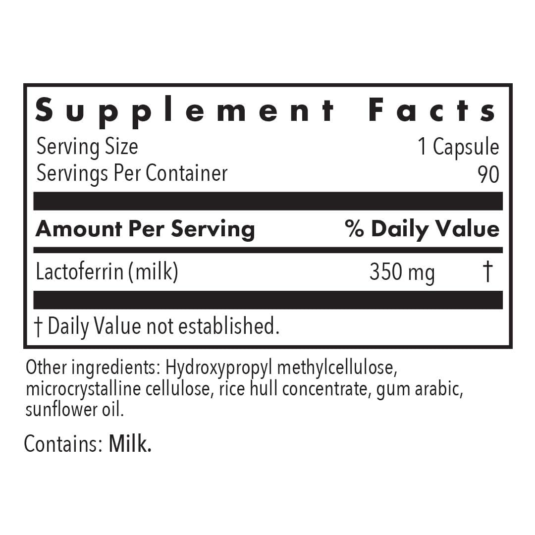 Allergy Research Group Laktoferrin Supplement - Lactoferrin 350mg, Bovine Colostrum, Immune Peptide, Iron, Vegicaps - 90 Count