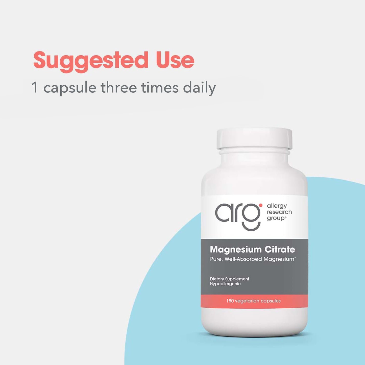 Allergy Research Group Magnesium Citrate Supplement – 170 mg per Capsule | 180 Vegetarian Capsules