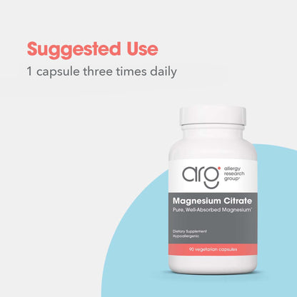 Allergy Research Group Magnesium Citrate Dietary Supplement - Bone & Stress Support, Vegetarian Capsules (90 Count)