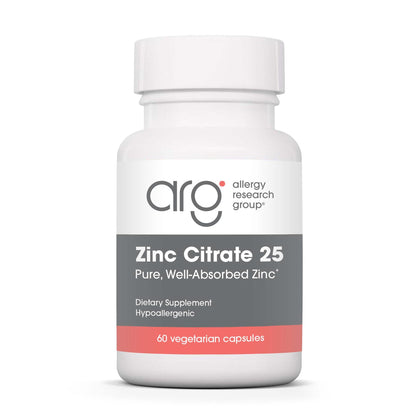Zinc Citrate Supplement 25mg – Allergy Research Group | Immune Support, 60 Count