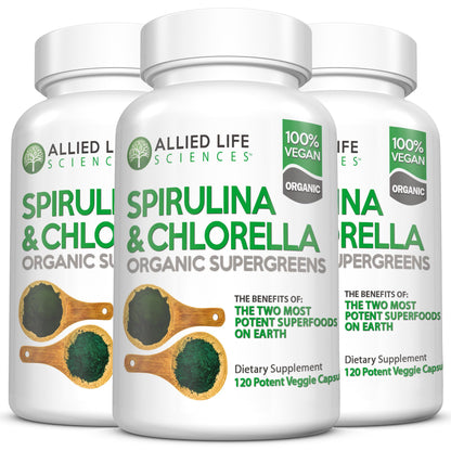 Allied Life Spirulina & Chlorella – Organic Green Superfood (120 Capsules)