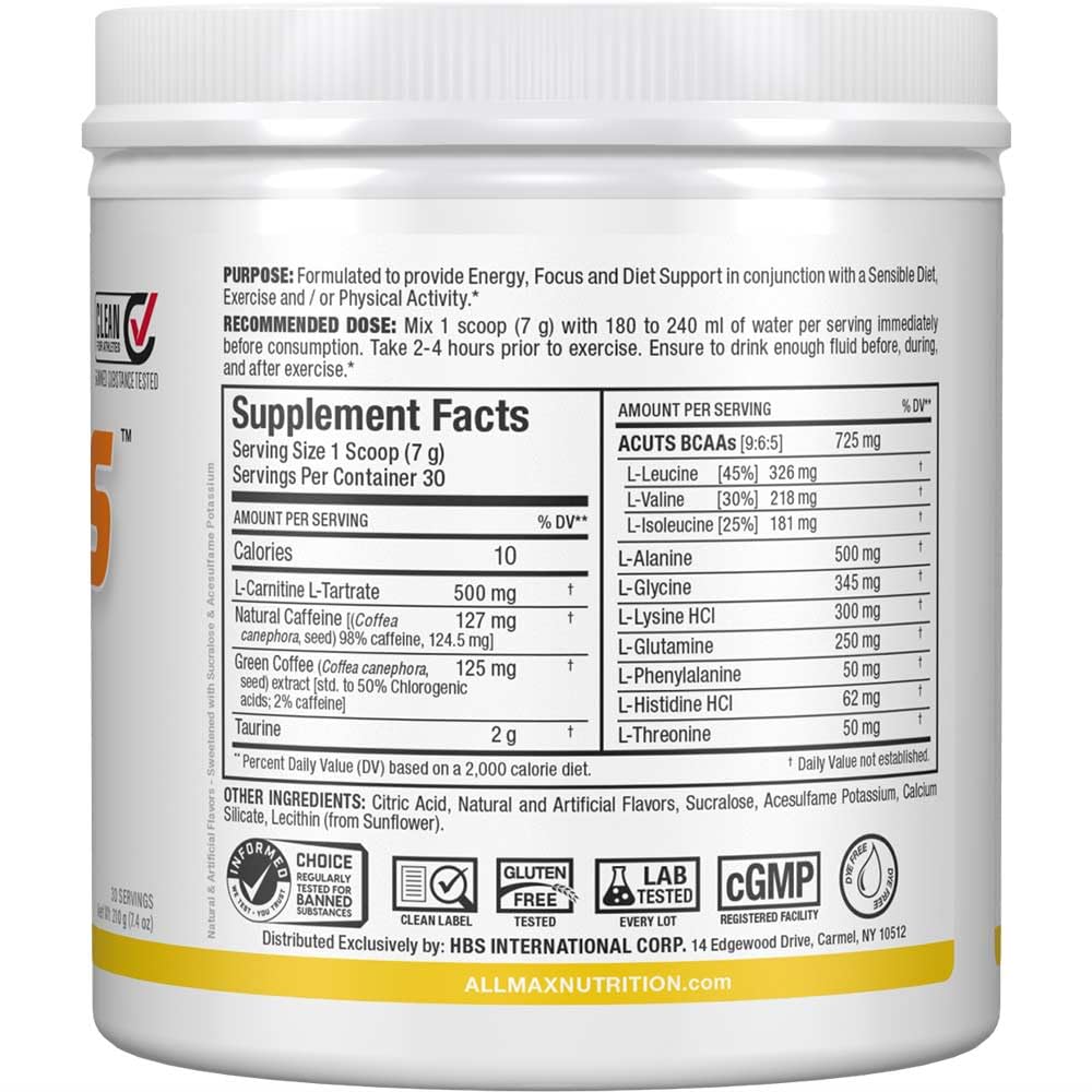 ALLMAX A:CUTS Amino-Charged Energy Drink - Pina Colada (210 g) - Sugar & Gluten Free