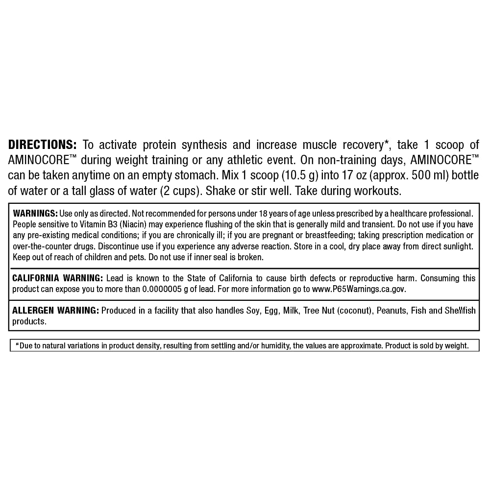 ALLMAX AminoCORE BCAA Blue Raspberry Powder – 945 g, 90 Servings, 8.18 g BCAAs per Serving, Sugar Free, Instantized + B Vitamins