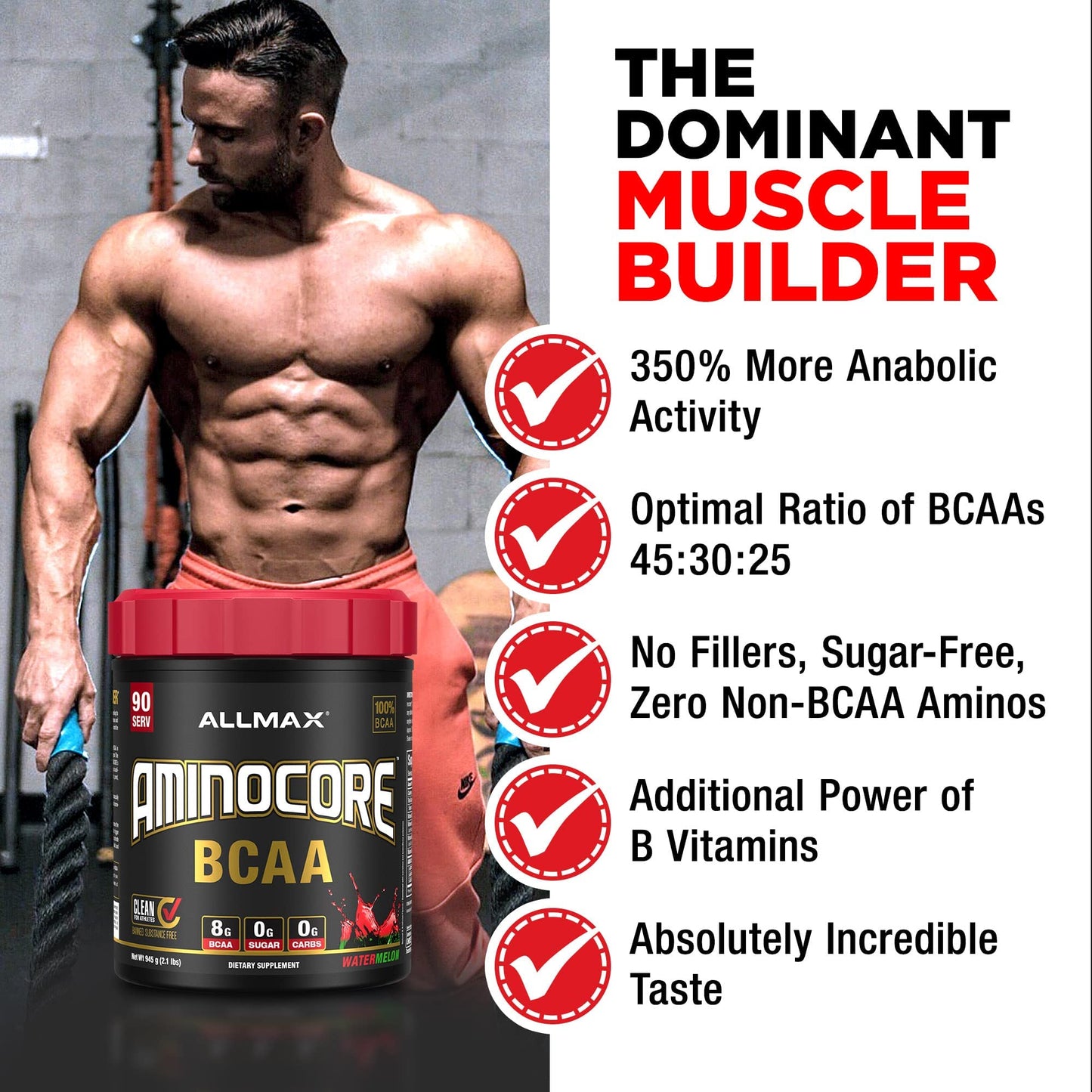 ALLMAX Nutrition AMINOCORE BCAA Powder – 8,180 mg BCAAs per Serving, Pineapple Mango, 315 g | Intra & Post-Workout Recovery
