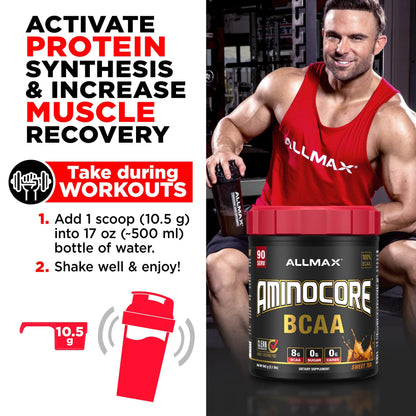 ALLMAX Nutrition AMINOCORE BCAA Powder – 8,180 mg BCAAs per Serving, Pineapple Mango, 315 g | Intra & Post-Workout Recovery