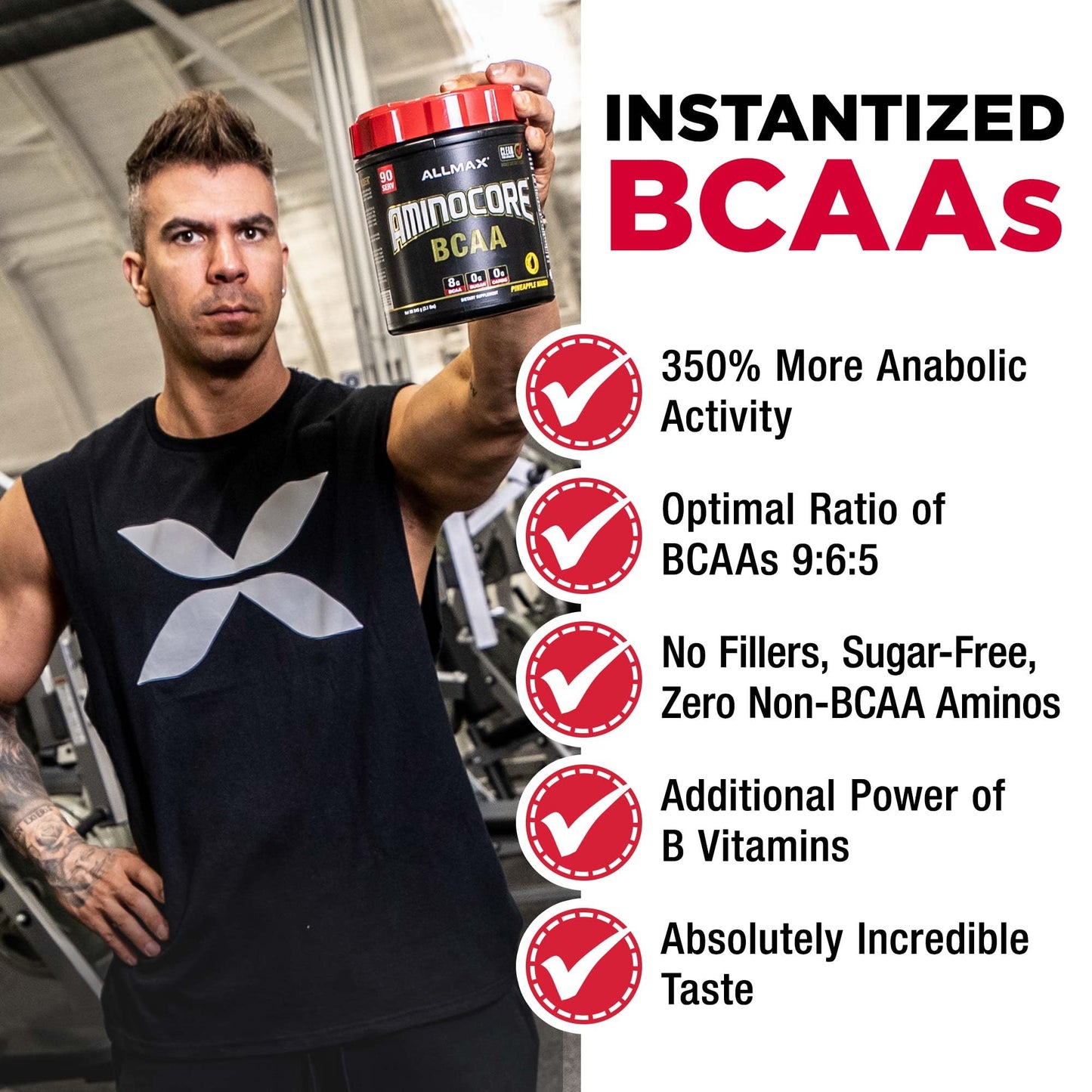 ALLMAX AminoCORE BCAA Pink Lemonade – 945 g, 90 Servings, 8.18 g BCAAs per Serving, Sugar Free, with B Vitamins