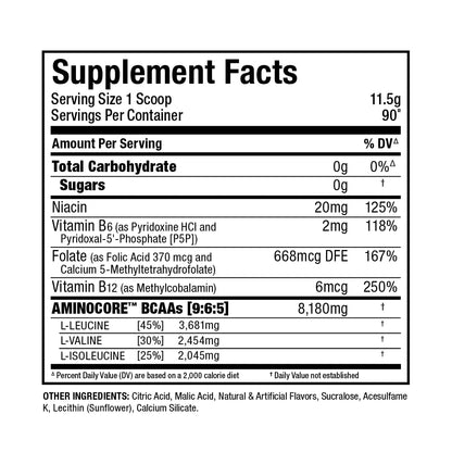 ALLMAX AMINOCORE BCAA – Fruit Punch, 945 g | 90 Servings, 8.18 g BCAA per Serving