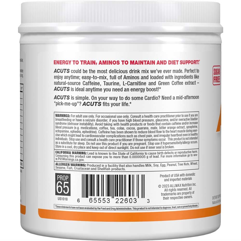 AllMax AMINOCUTS (ACUTS) – Orange Amino-Charged Energy Drink, 30 Servings