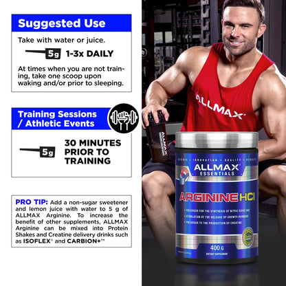 ALLMAX Essentials Arginine HCL 400 g - Vegan & Gluten Free - 200 Servings