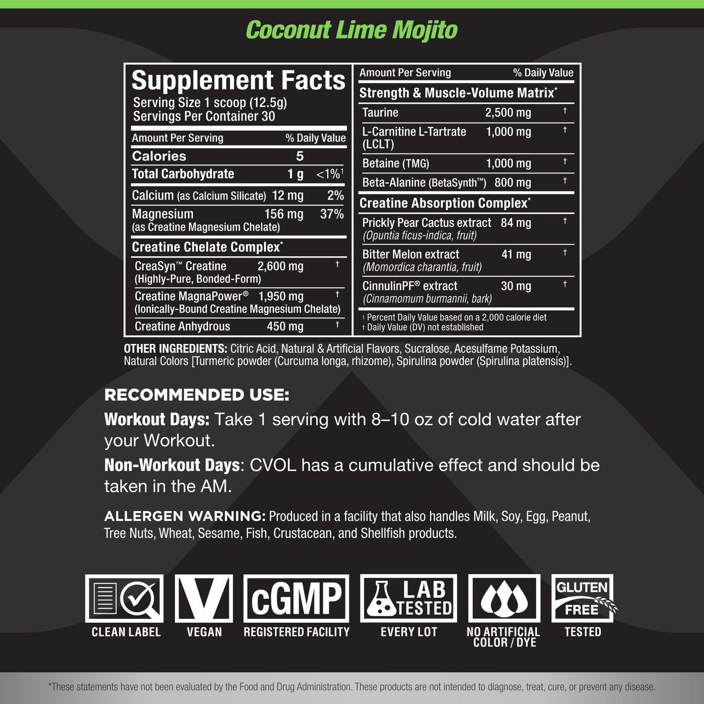 ALLMAX C:VOL Coconut Lime Mojito - Sugar Free Post-Workout Formula (30 Servings)