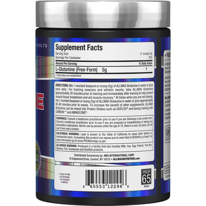 ALLMAX Nutrition L-Glutamine Powder – Muscle Recovery Formula | Gluten Free, Vegan | 1000 Grams