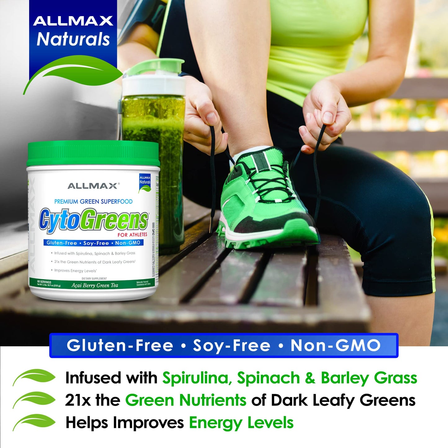 AllMax Naturals CYTO-Greens Premium Green Superfood – Acai Berry Green Tea, 60 Servings