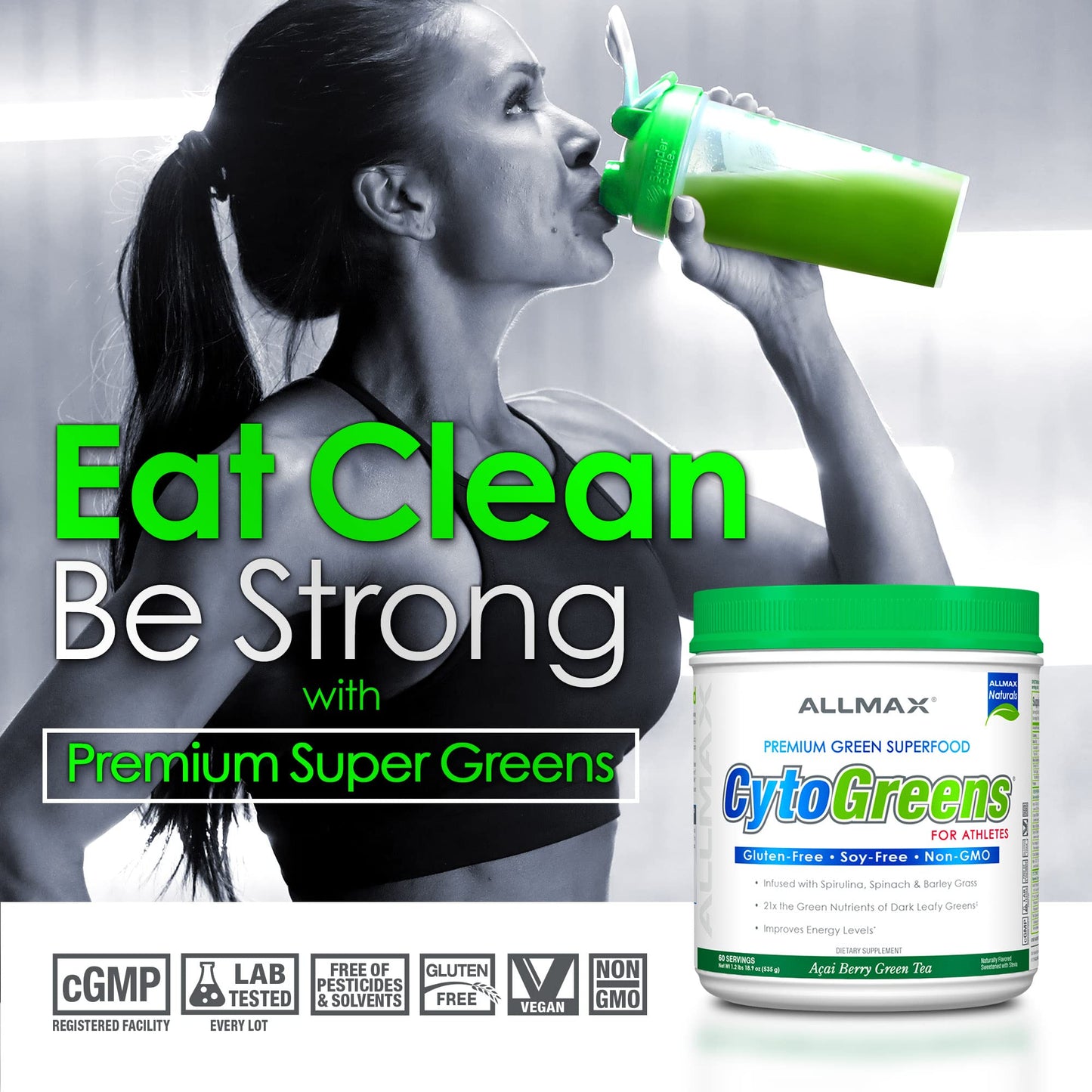 AllMax Naturals CYTO-Greens Premium Green Superfood – Acai Berry Green Tea, 60 Servings