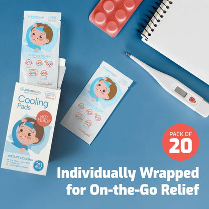 AllSett Health Cooling Patches for Kids – 20 Pack Minty Cold Fever Patches (Blue)