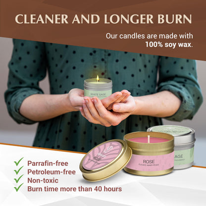 Almeara 2-in-1 Sage & Rose Candle Set – 40h Soy Wax, Paraffin-Free