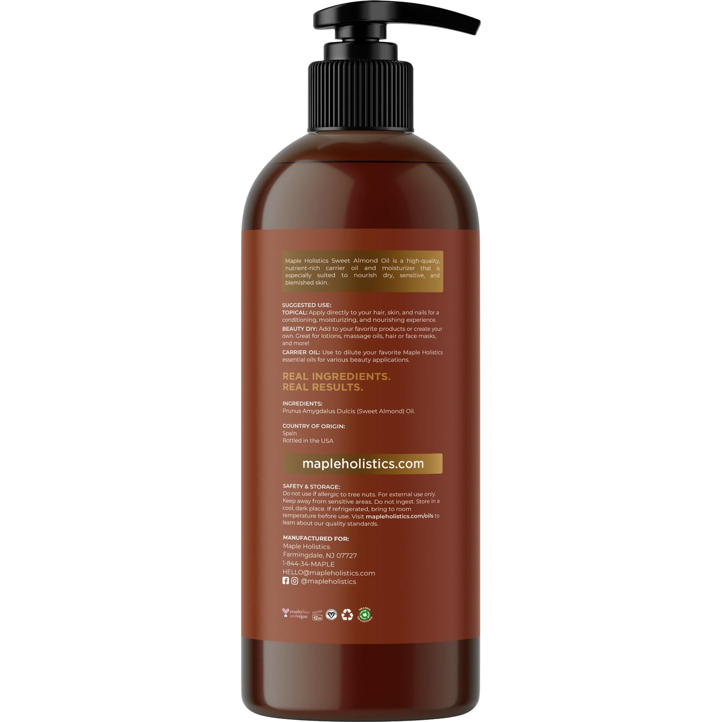 Cold Pressed Sweet Almond Oil - Pure Carrier Oil for Skin, Hair & Nails