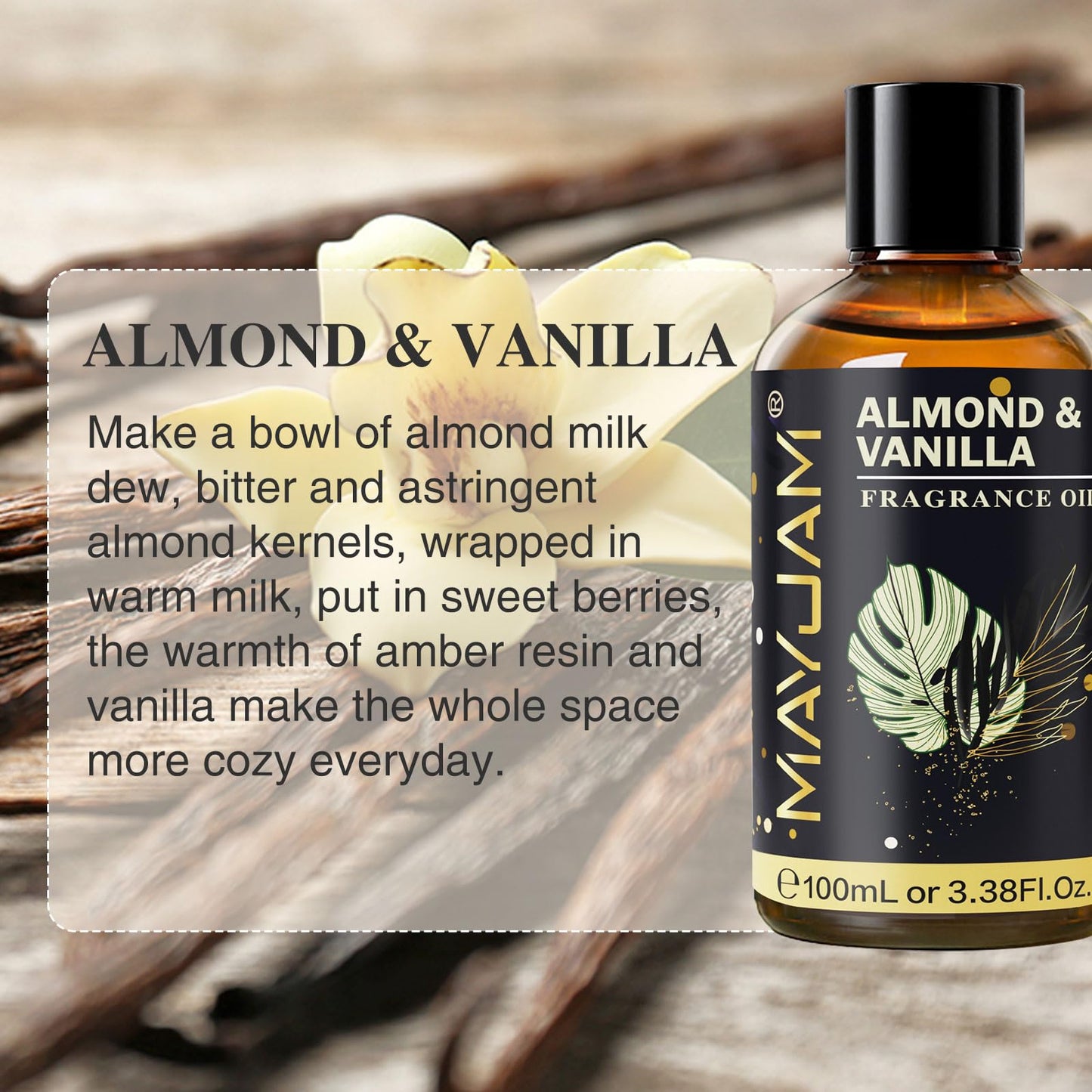 MAYJAM Almond & Vanilla Fragrance Oil - 100ml for Diffusers, Soap & Candles
