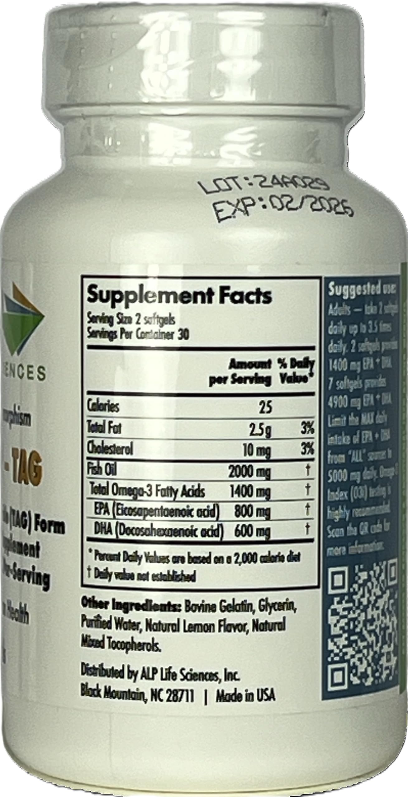 ALP High-3 TAG Omega-3 Fish Oil Supplement - 60-Count | High-Potency TG EPA/DHA