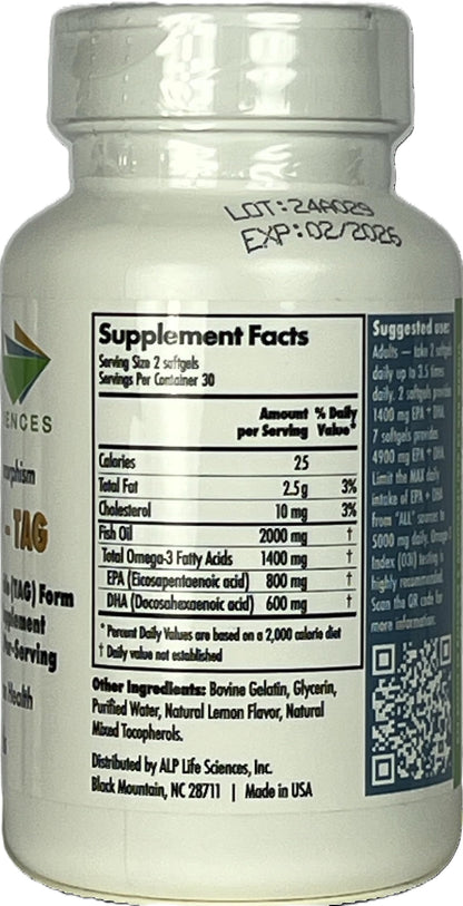 ALP High-3 TAG Omega-3 Fish Oil Supplement - 60-Count | High-Potency TG EPA/DHA