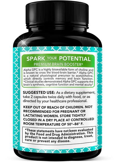 Alpha GPC Choline Supplement 600mg | 180 Veggie Capsules | High-Purity, Bioavailable Nootropic | X Gold Health