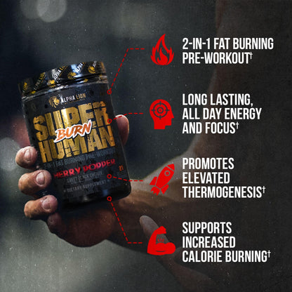 ALPHA LION Superhuman Burn – 2-in-1 Metabolism Booster Pre Workout & Thermogenic Fat Burner for Men | 21 Servings | Sweet Black Cherry