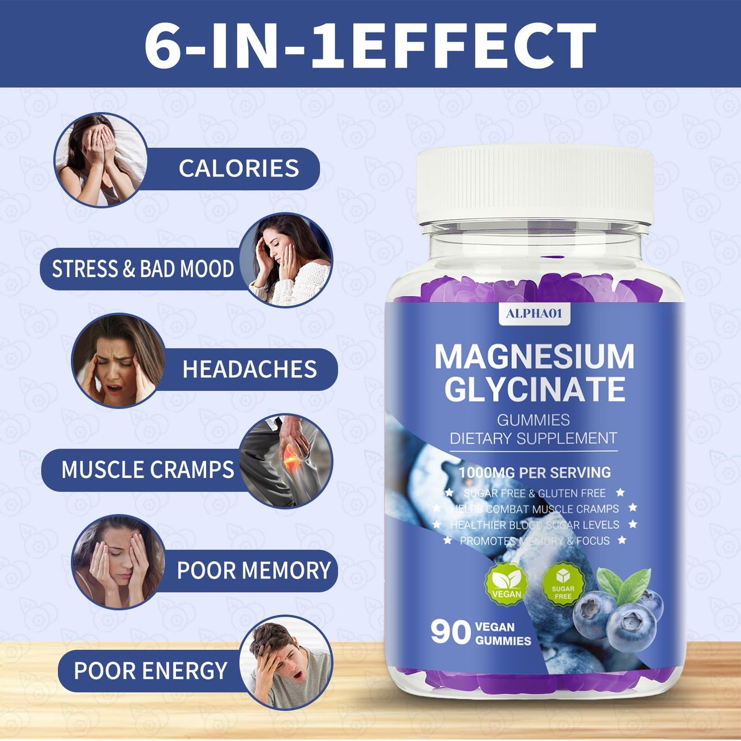 ALPHA01 Magnesium Glycinate Gummies 1000mg - Sleep & Focus (Non-GMO, Gluten-Free)