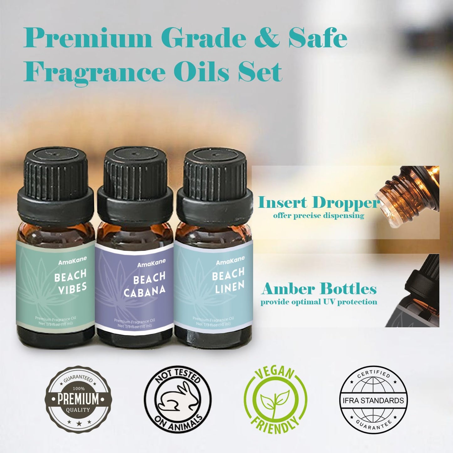 AmaKane Fragrance Oils – Beach Scents for Candles, Soaps, Diffusers | 6x10ml Beach Vibes, Sunset Glow, Beach Linen, Salty Sea & More