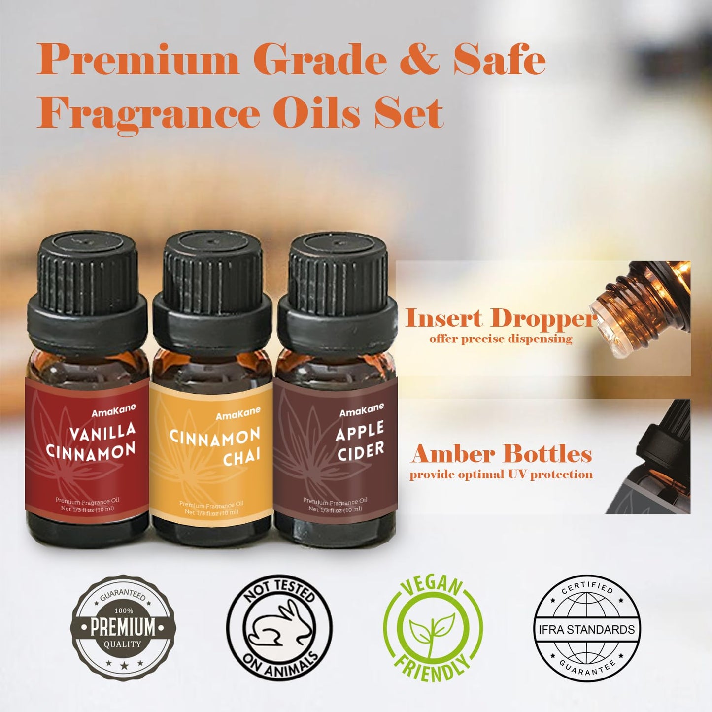 AmaKane Fall Fragrance Oil Set - 6x10ml for Diffusers, Candles & Soaps