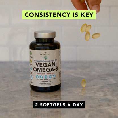 AMANDEAN Vegan Omega-3 Supplement – Algae DHA & EPA, Carrageenan-Free (120ct)