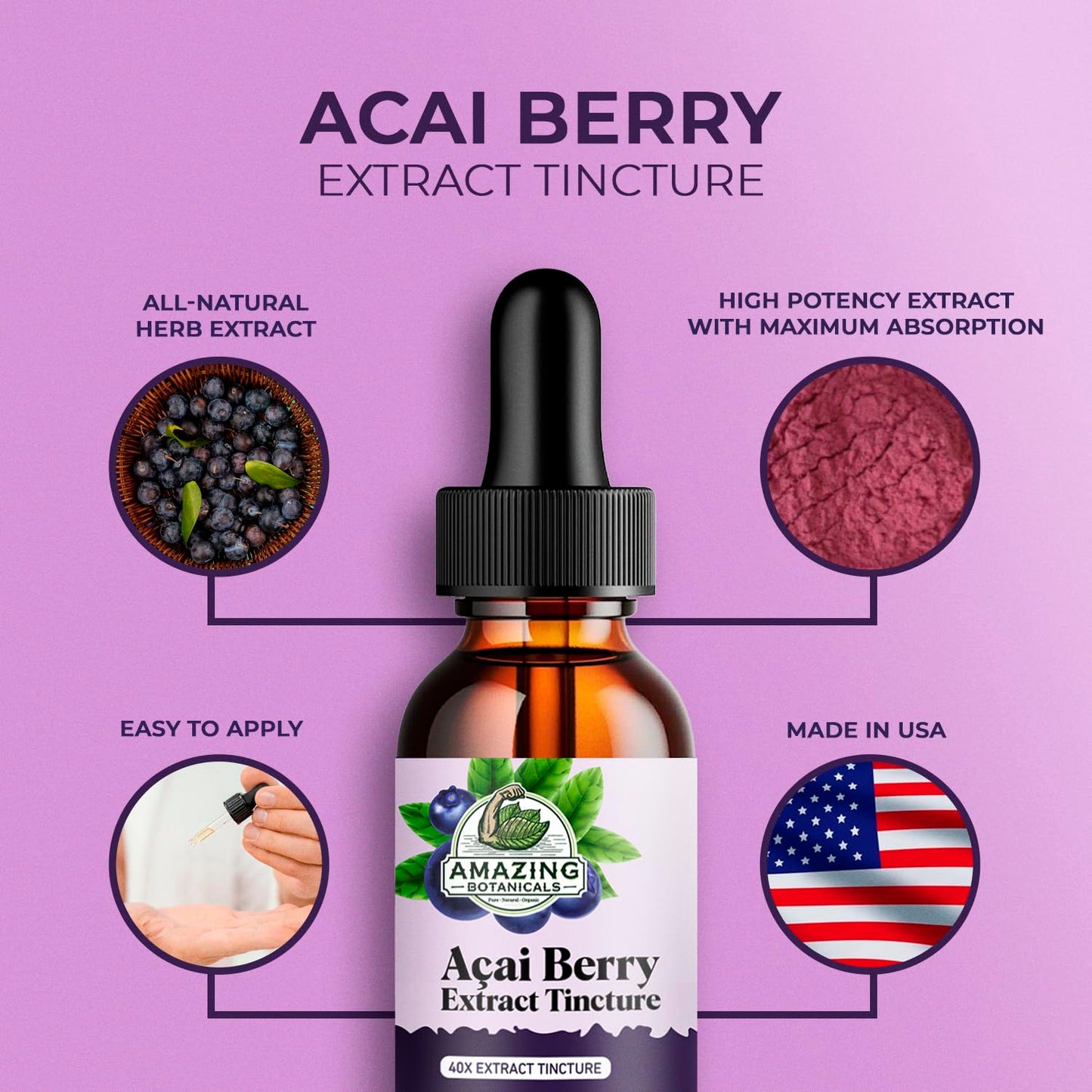Amazing Botanicals Acai Berry Tincture 10,000 mg – 30ml | Premium Antioxidant Supplement