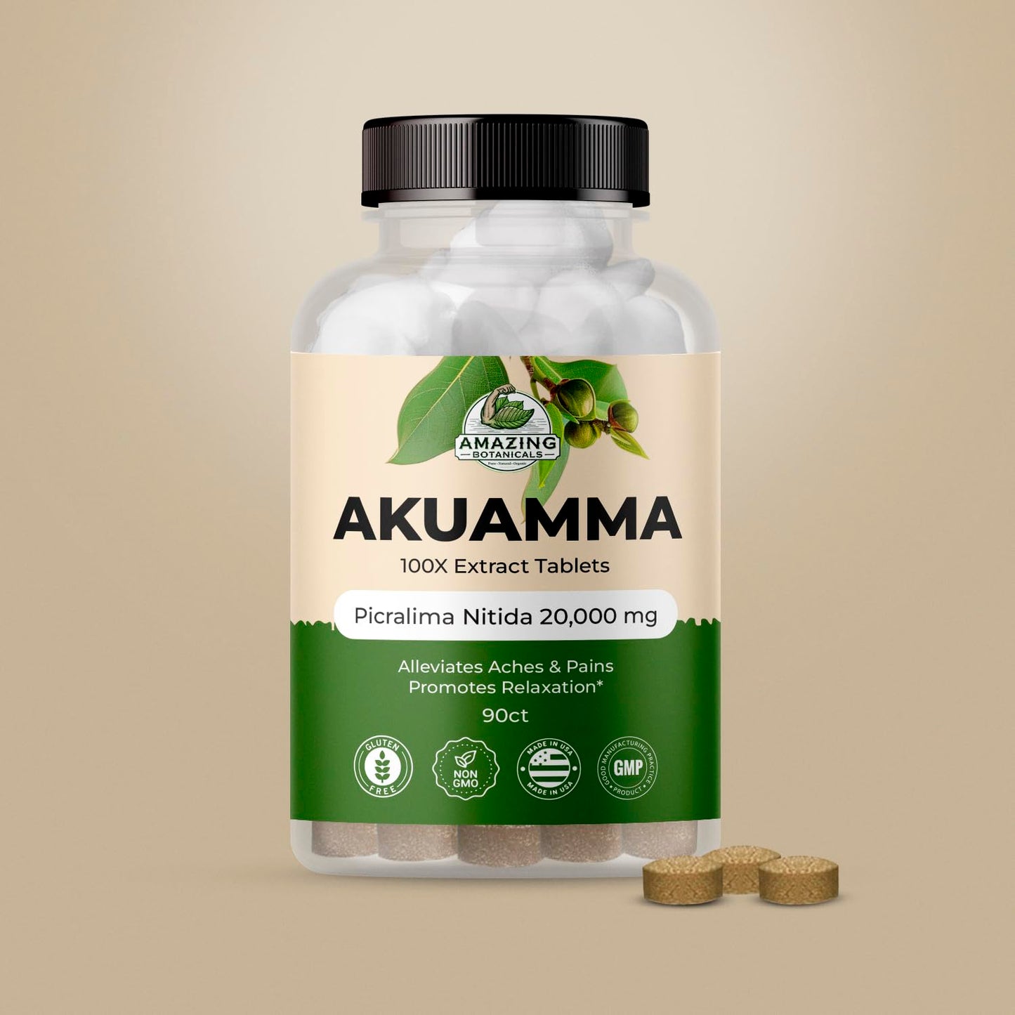 Amazing Botanicals Akuamma Extract Tablets – 200 mg, 90 Count | Focus & Calm
