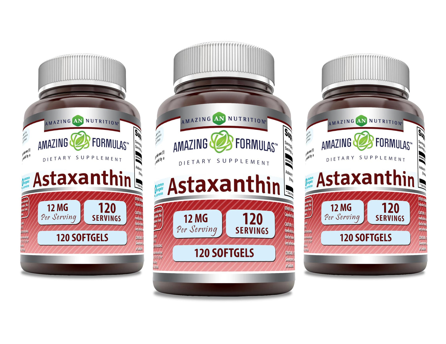 Amazing Formulas Astaxanthin 12mg Softgels - Non-GMO, Gluten Free (120 Count, 3-Pack)