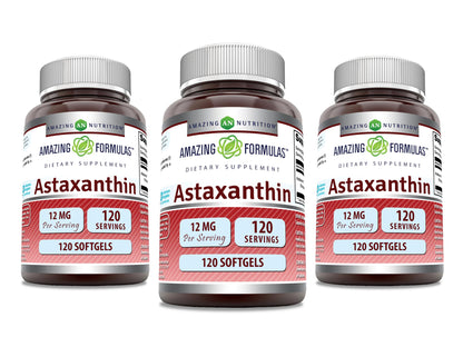Amazing Formulas Astaxanthin 12mg Softgels - Non-GMO, Gluten Free (120 Count, 3-Pack)