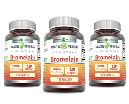 Amazing Formulas Bromelain 500 mg | 120 Count Pack of 3 | Non-GMO, Gluten-Free | Made in USA