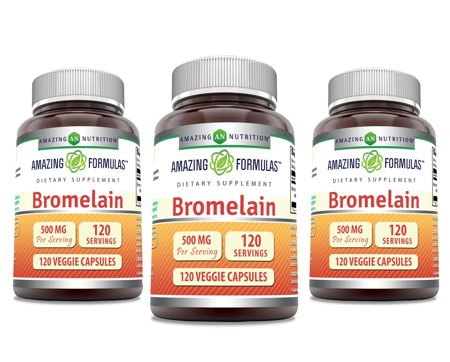 Amazing Formulas Bromelain Supplement – 500 mg (2400 GDU) – 3 Pack, 120 Veggie Capsules – Non-GMO, Gluten Free, Made in USA