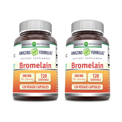 Amazing Formulas Bromelain Supplement - 500 mg, 2400 GDU, 120 Veggie Capsules (2 Pack)