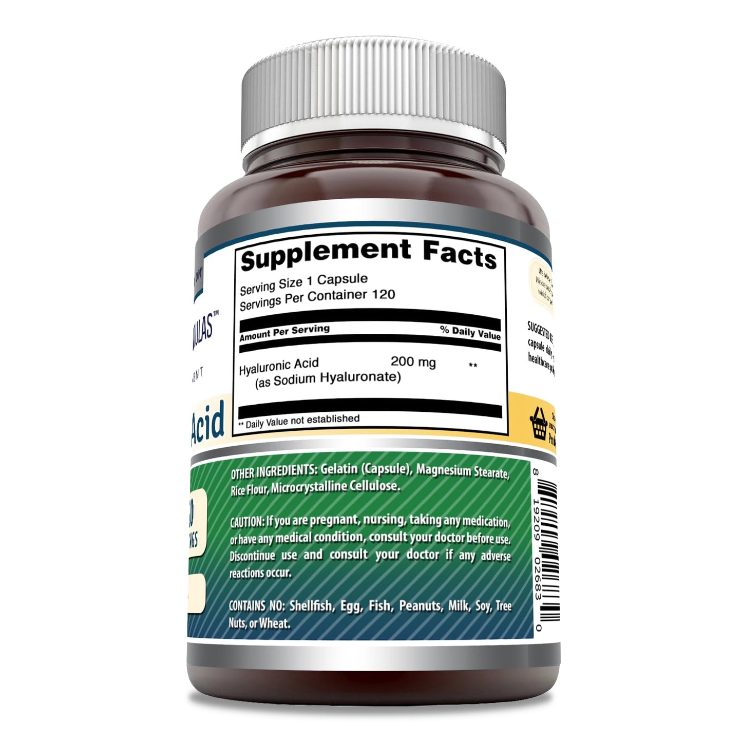 Amazing Formulas Hyaluronic Acid 200 mg Capsules – Non-GMO, Gluten Free, Made in USA | 120 Count (3 Pack) | Amazing Nutrition