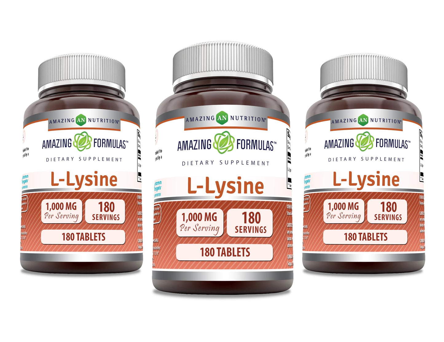 Amazing Formulas L-Lysine 1000mg – Non-GMO, Gluten Free, Made in USA | 180 Tablets per Bottle, 3 Pack